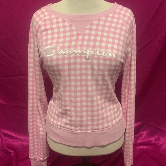 CHAMPION PINK PLAID SWEATSHIRT - Picture 1 of 4